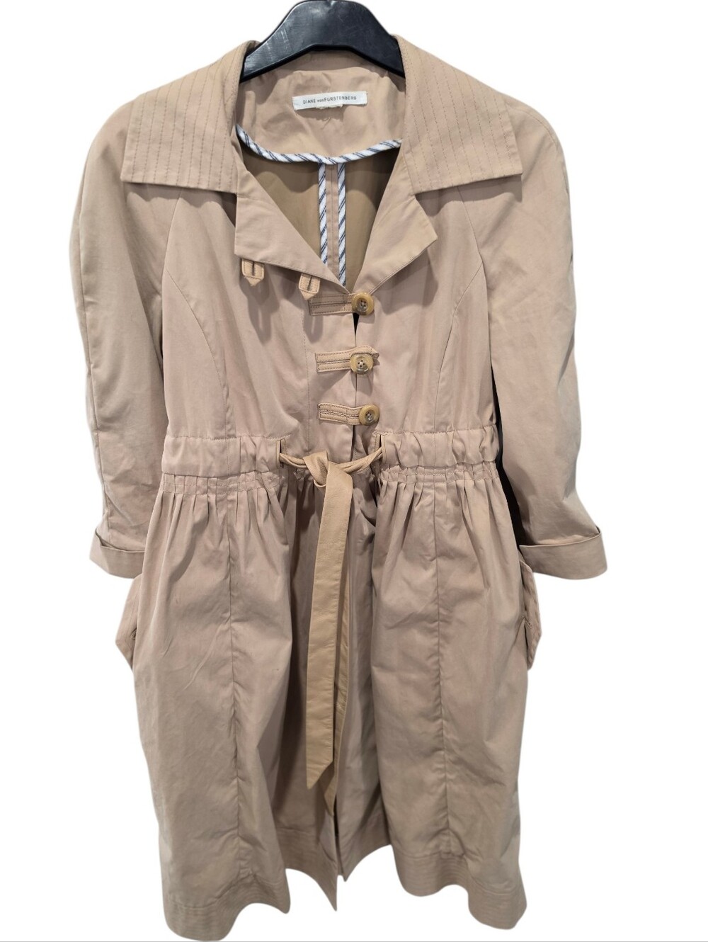 Diane Von Furstenberg DVF Beige Fit & Flare Coat Dress Swing Trench Dress Size 6